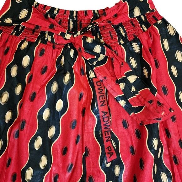 African Maxi Skirt Womens Free Size One Size Red Black Wax Print Tie Waist - Picture 5 of 7